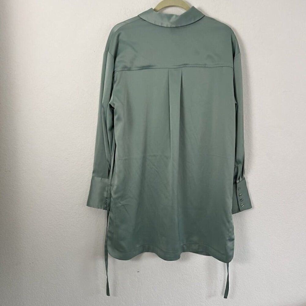 House of Harlow 1960 Revolve Women Blue Green Satin long Sleeve Mini Shirt Dress - Picture 2 of 12
